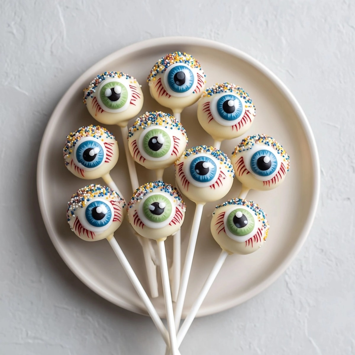 Rich Devil&amp;rsquo;s Food Cake Pop Eyeballs: moist cake formed into eyeballs, chilled, and frosted.