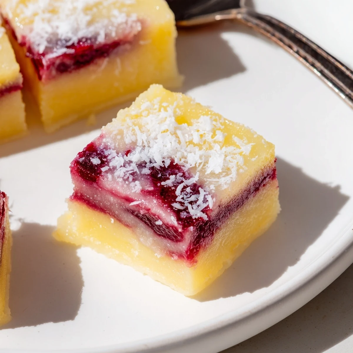 Chewy Thanksgiving Cranberry Mochi Squares topped with coconut and bursting with tart cranberry flavor.  