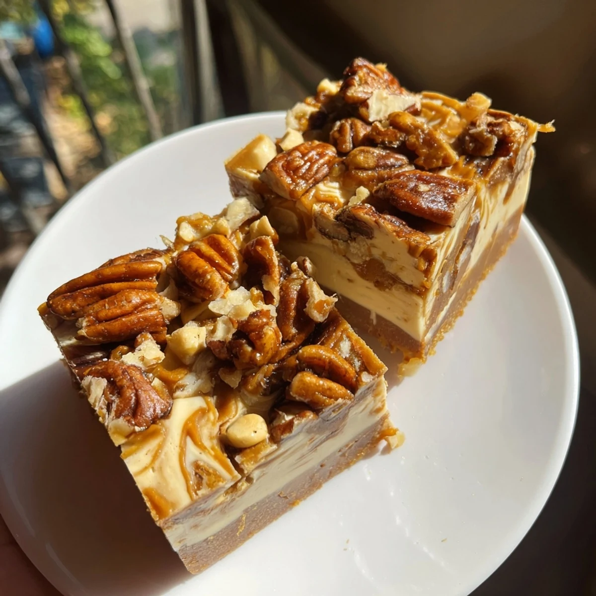 Decadent Mocha Pumpkin Praline Fudge topped with crunchy caramelized pecans, perfect for fall.  