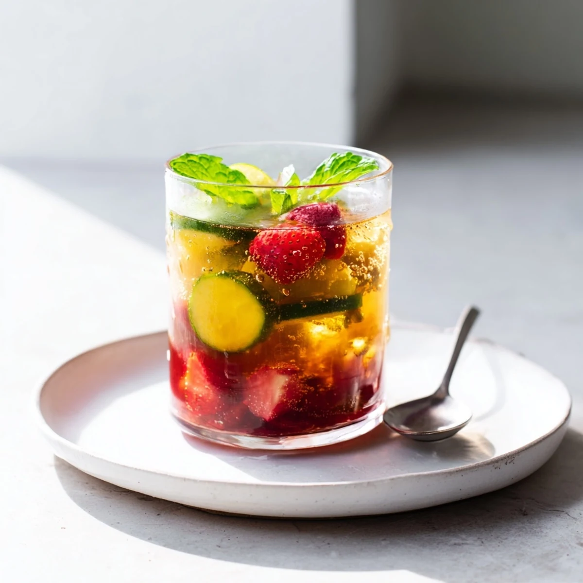 Refreshing Kombucha-Style home-brew mocktails served in chilled glasses with fresh berries.  