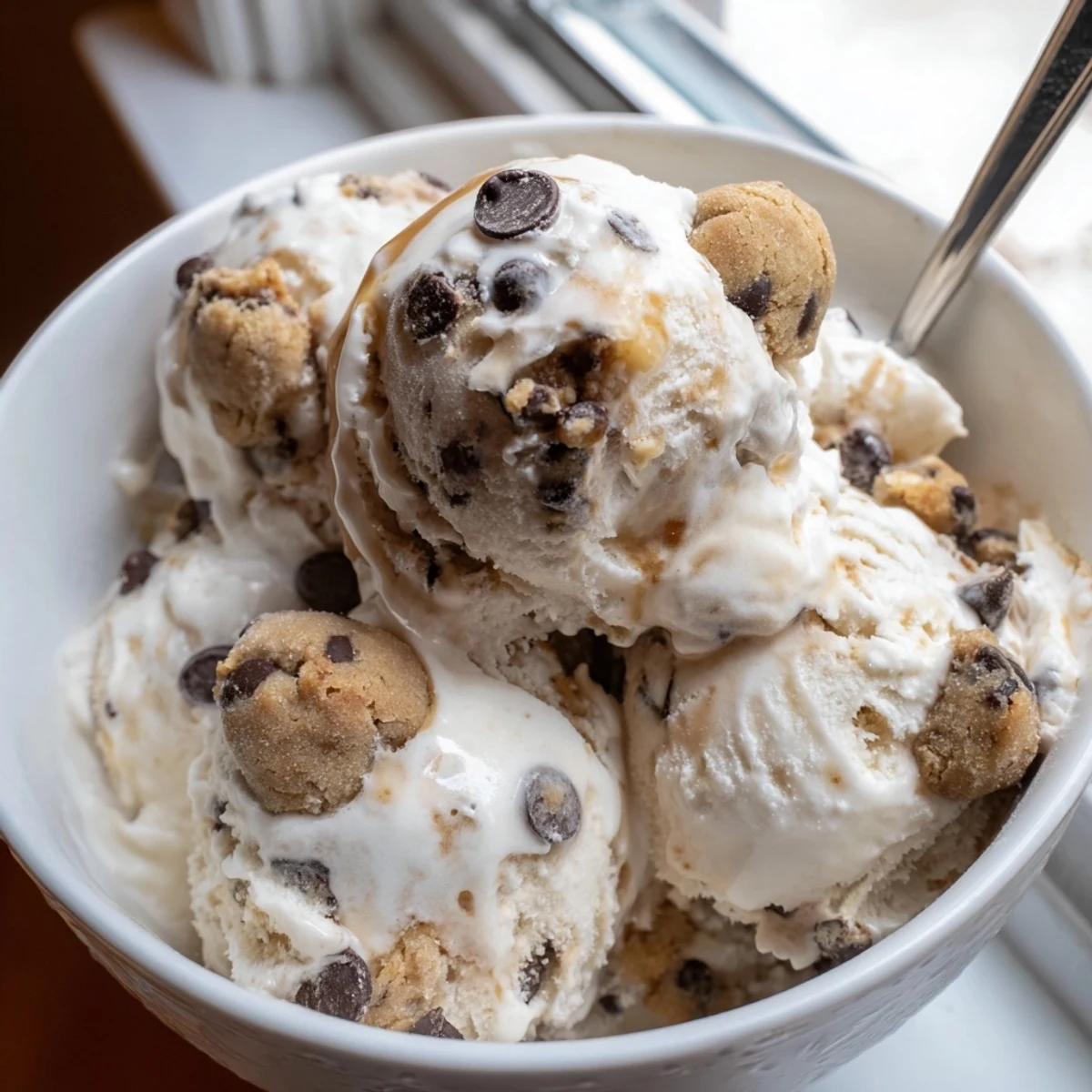 Guilt-free cottage cheese ice cream, rich in flavor with cookie dough goodness throughout.
