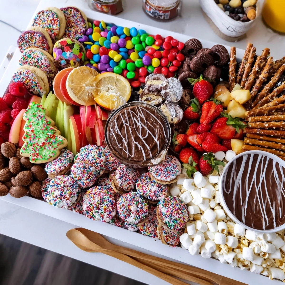 A vibrant dessert board with themed snacks, perfect for festive gatherings.  