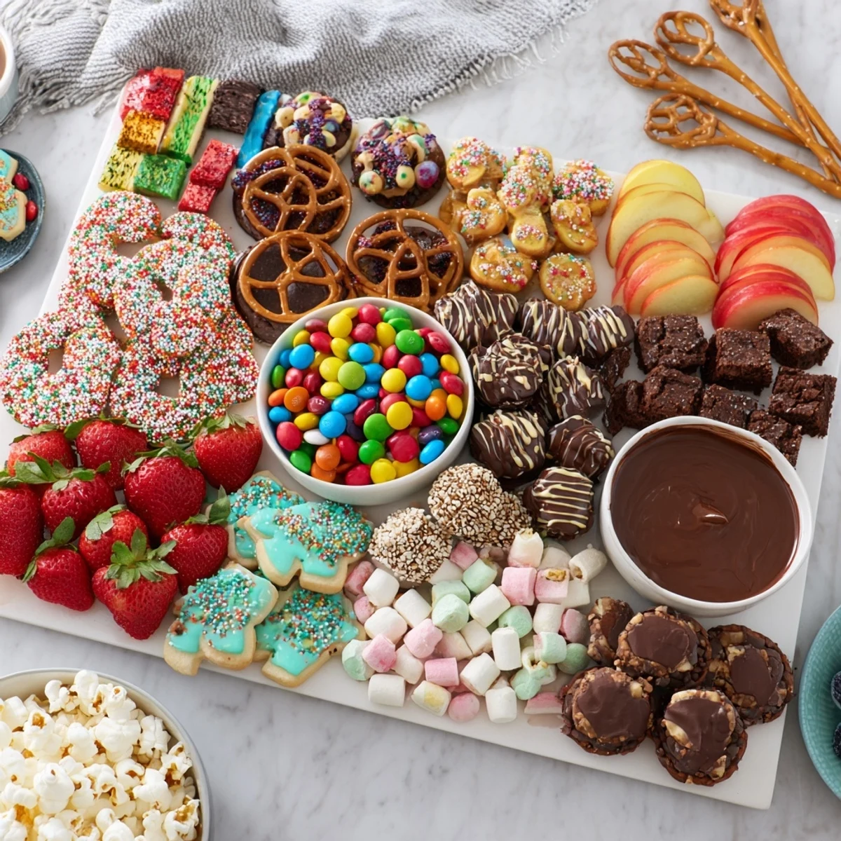 Festive dessert board featuring cookies, candies, and chocolate for joyous parties.