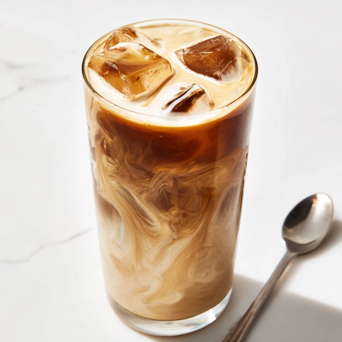 Rich, creamy Tahini Iced Coffee served over ice for a refreshing summer treat.  