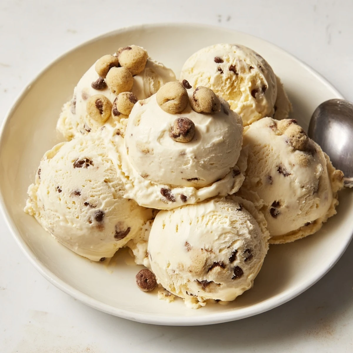 Guilt-free cottage cheese ice cream topped with chewy cookie dough for a sweet treat.  