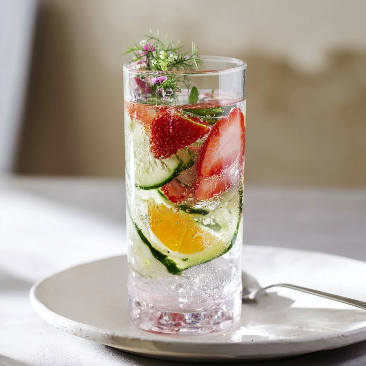 Refreshing water-based mocktails with fresh fruit and mint leaves served over ice.  