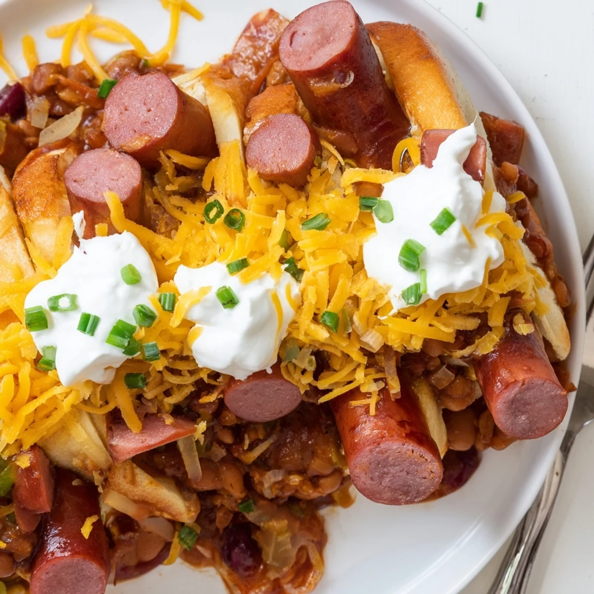 Baked Chili Dog Casserole topped with gooey cheddar, perfect for family dinners.  