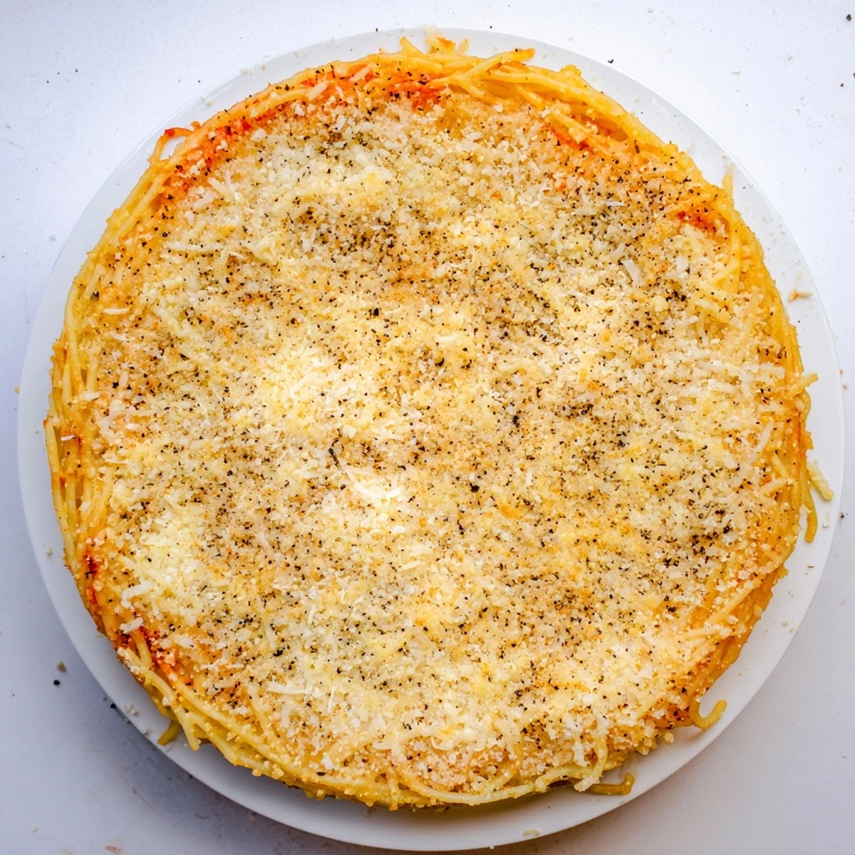 Golden and crispy Cacio e Pepe Pasta Pie, a comforting vegetarian Italian main course.