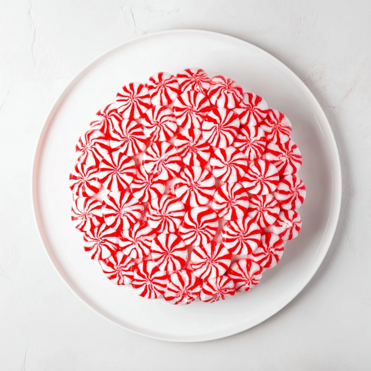 A nearly-finished No-Bake Peppermint Candy Bowl, ready to be filled with more festive candies for serving.