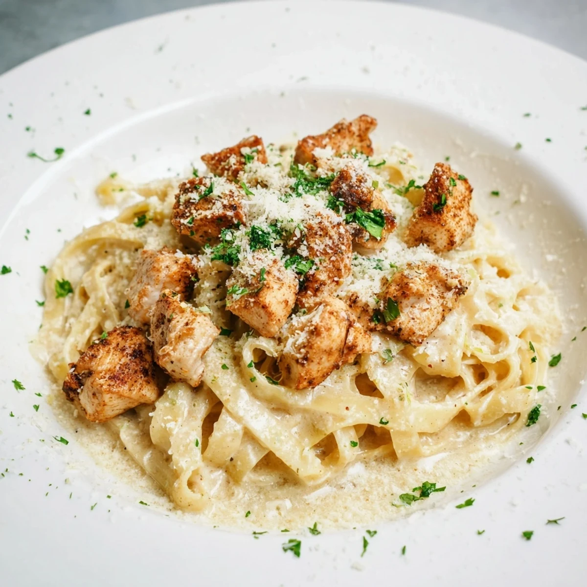Cowboy Butter Chicken Pasta: A creamy bowl showcasing tender chicken nestled with perfectly cooked pasta.