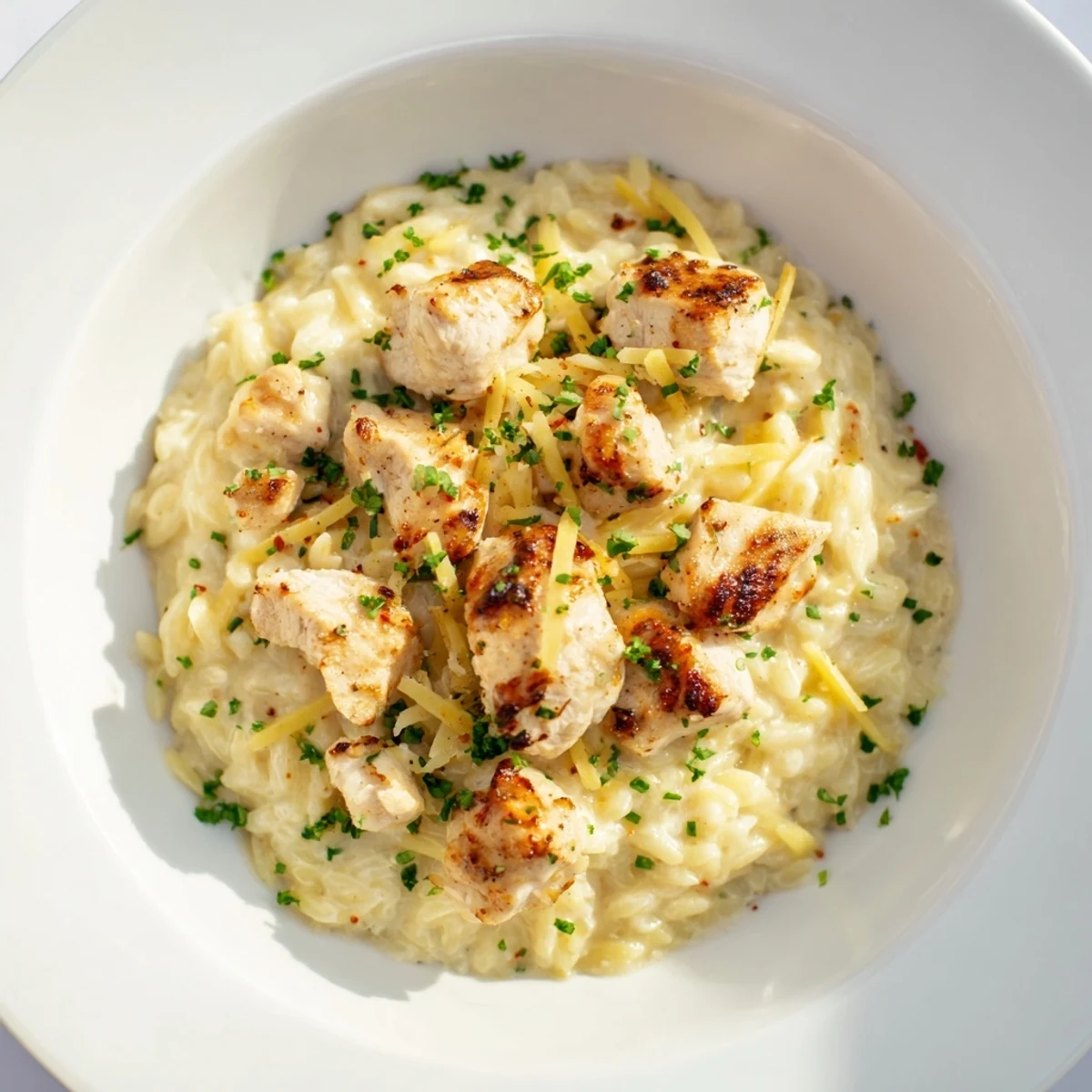 Creamy one-pot Cajun Chicken Alfredo Orzo, a comforting dish with perfectly cooked orzo and tender chicken.