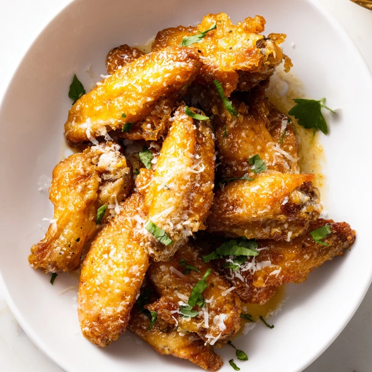 Crispy garlic-Parmesan chicken wings air-fried to perfection, a delicious and easy appetizer to share.