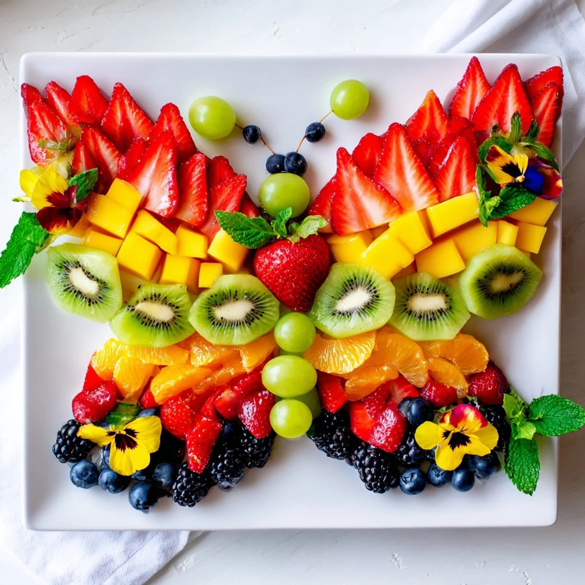 Butterfly Bloom Fruit Board, showcasing a colorful array of fresh fruits artfully arranged for a fun appetizer.