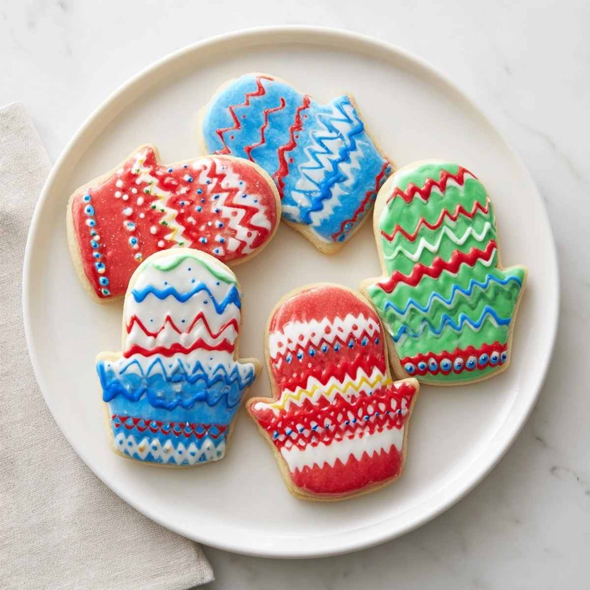 Delightful Warm & Toasty Mitten Cookie Display with vibrant icing and tasty sprinkles, ready for sharing.
