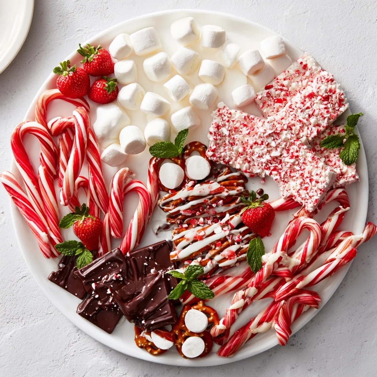 Candy Cane Dessert Platter overflowing with colorful treats perfect for holiday enjoyment.