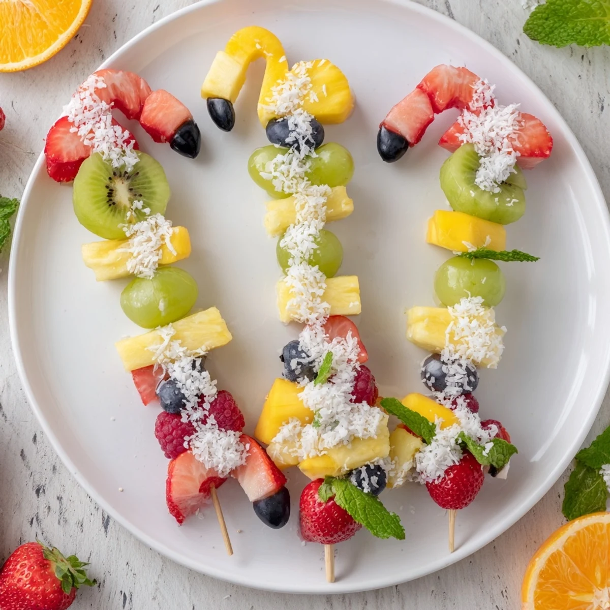 Vibrant Flamingo Fruit Skewer Platter, showcasing colorful tropical fruits ready for a summer party spread.