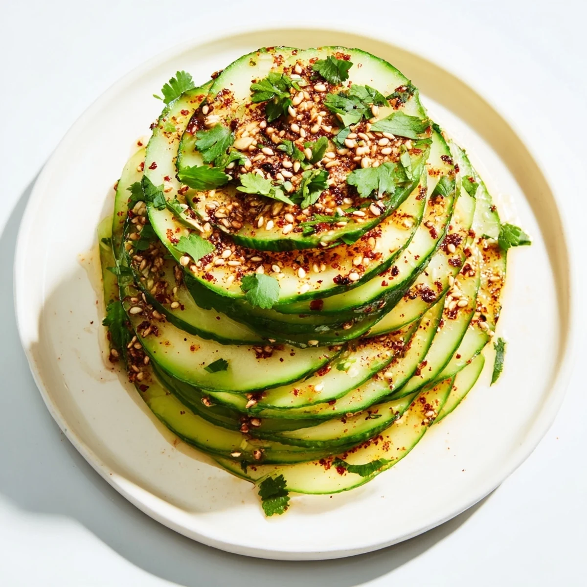 Jicama and Cucumber Slice Stack, beautifully layered with a vibrant lime-chili dressing, ready to enjoy.