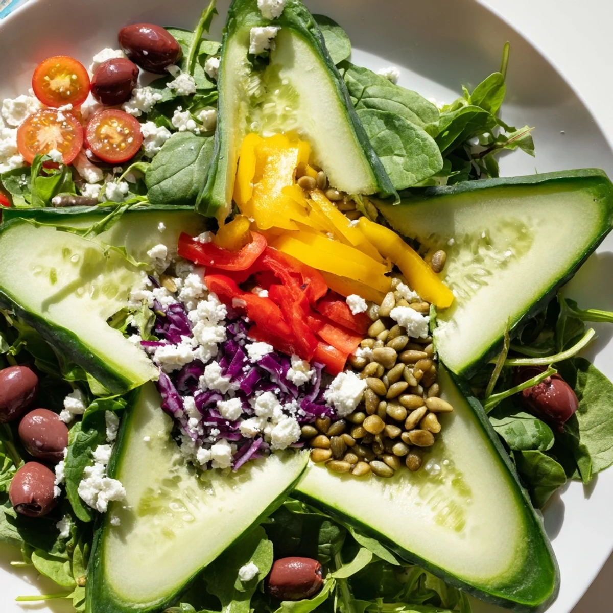 Delicious Star of David Salad Platter, a vegetarian feast arranged in a beautiful, festive presentation for Hanukkah.