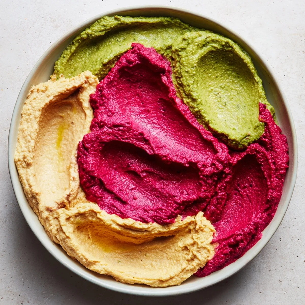 Beautiful marble swirl appetizer platter with colorful dips and assorted crackers for serving.