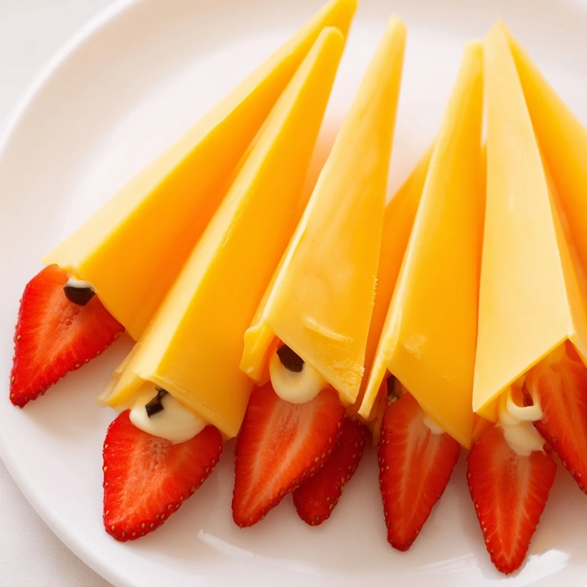The Retro Rocket snack platter, a colorful arrangement of cheese and strawberry flames, ready to eat.