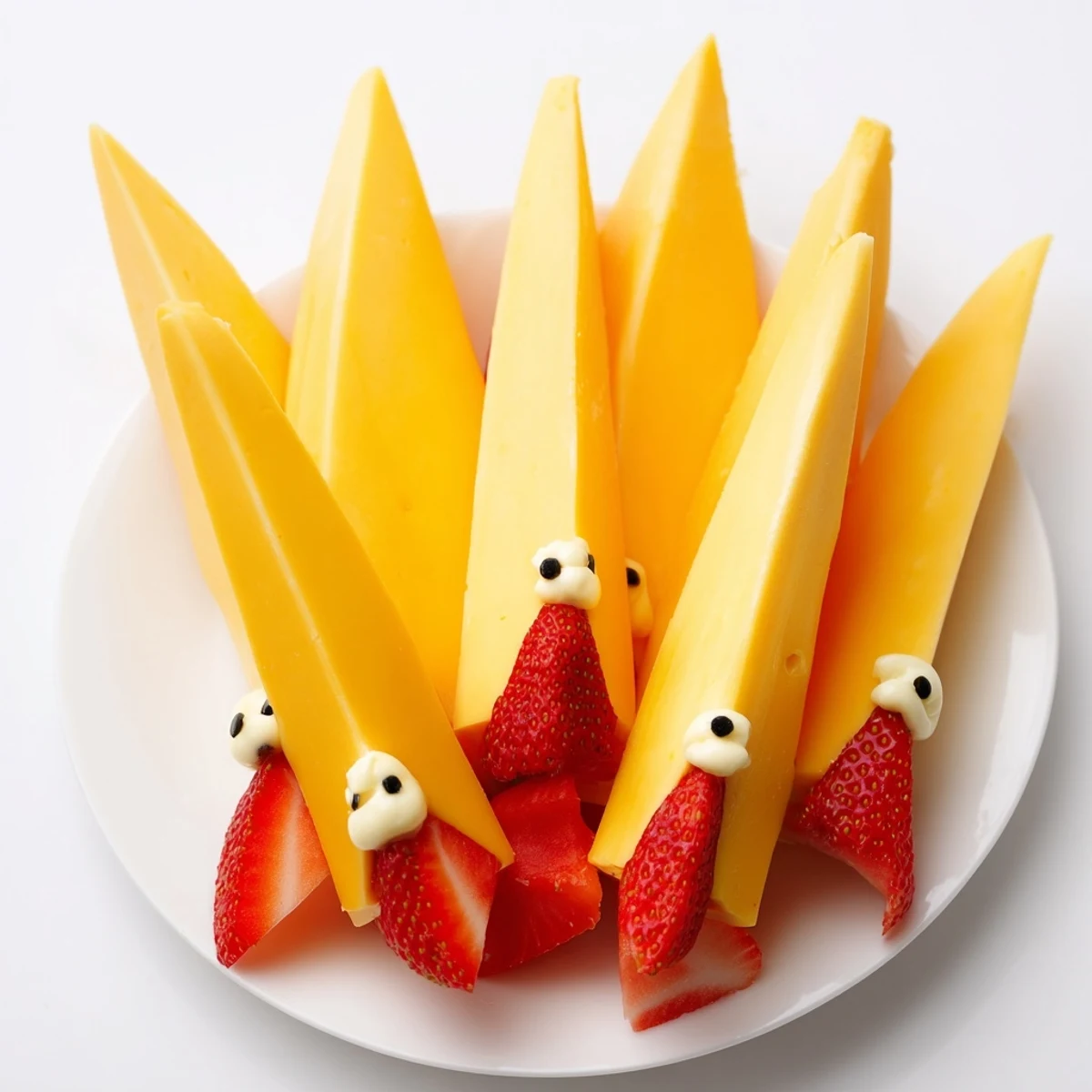 Get ready for a fun snack! This Retro Rocket features sharp cheddar and sweet strawberry "flames".