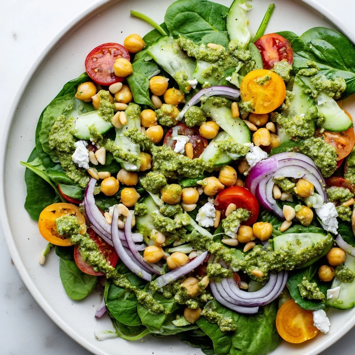 Pesto Chickpea Spinach Salad