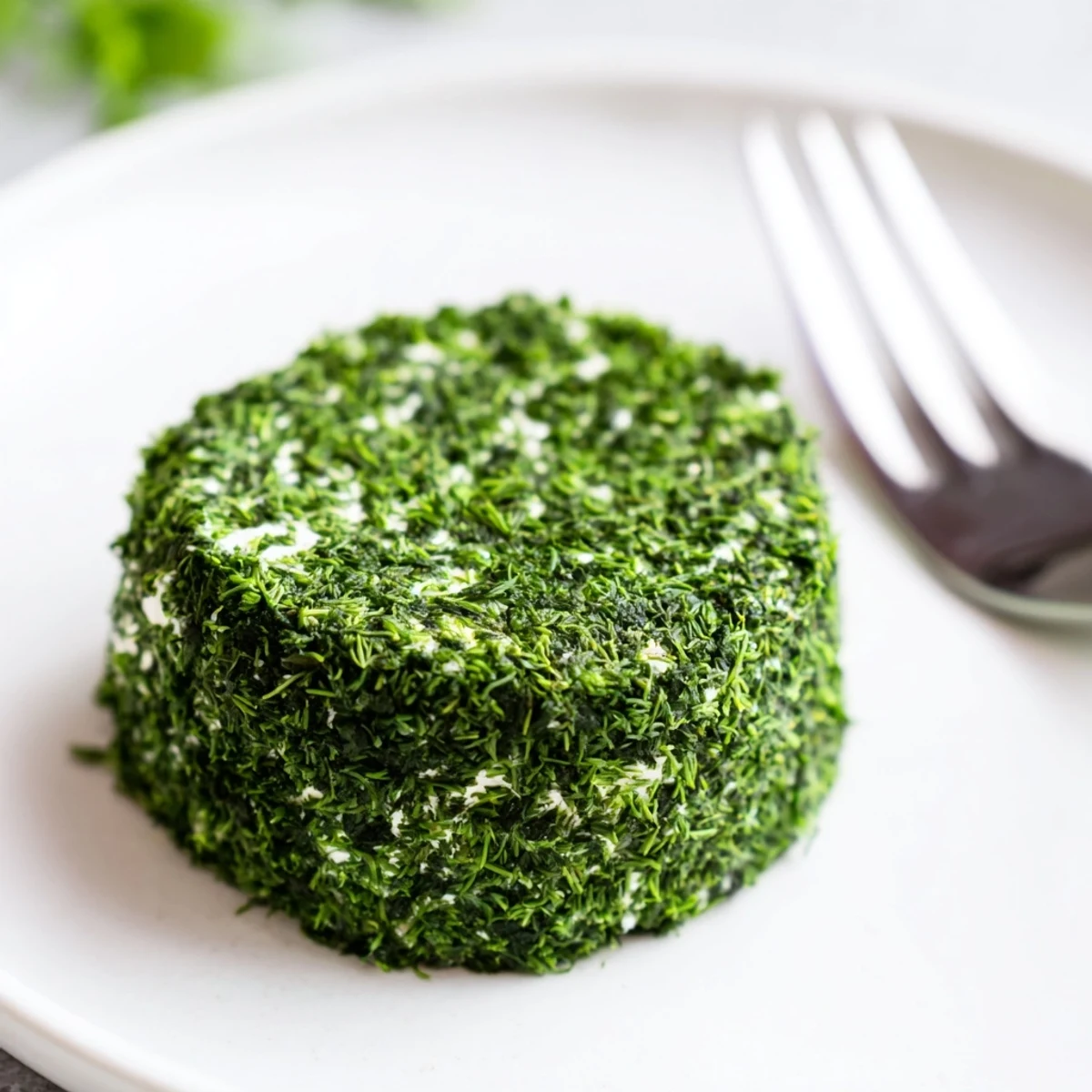 Vivid green herbs coat creamy goat cheese, creating "The Mossy Stones" appetizer, perfect for a cheese platter.