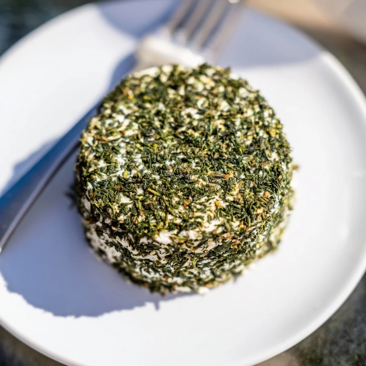 Arrange your "Mossy Stones", goat cheese medallions rolled in herbs, on a platter with optional edible garnishes.