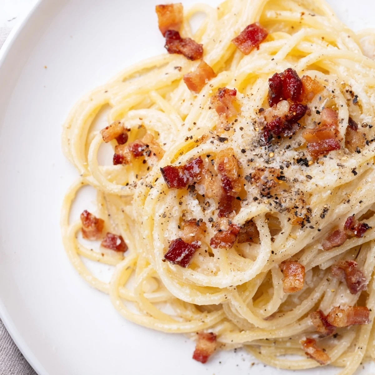 Savory Express Spaghetti Carbonara, ready in minutes with silky eggs, and bacon, perfect for a quick dinner.