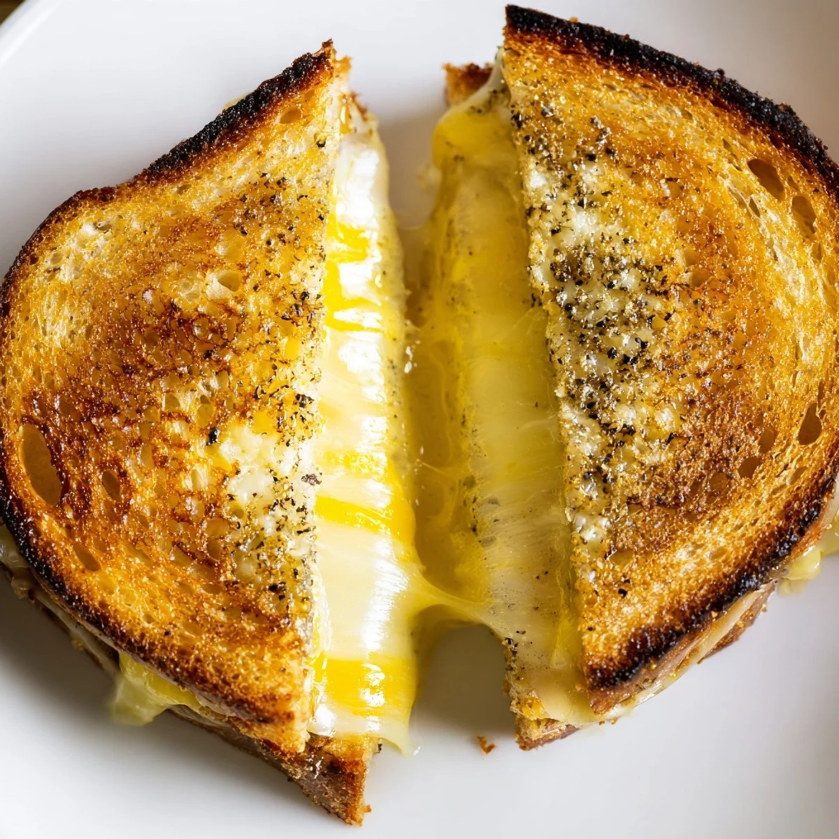 Melting cheddar and fragrant truffle oil over a rich Truffle Oil Grilled Cheese sandwich.