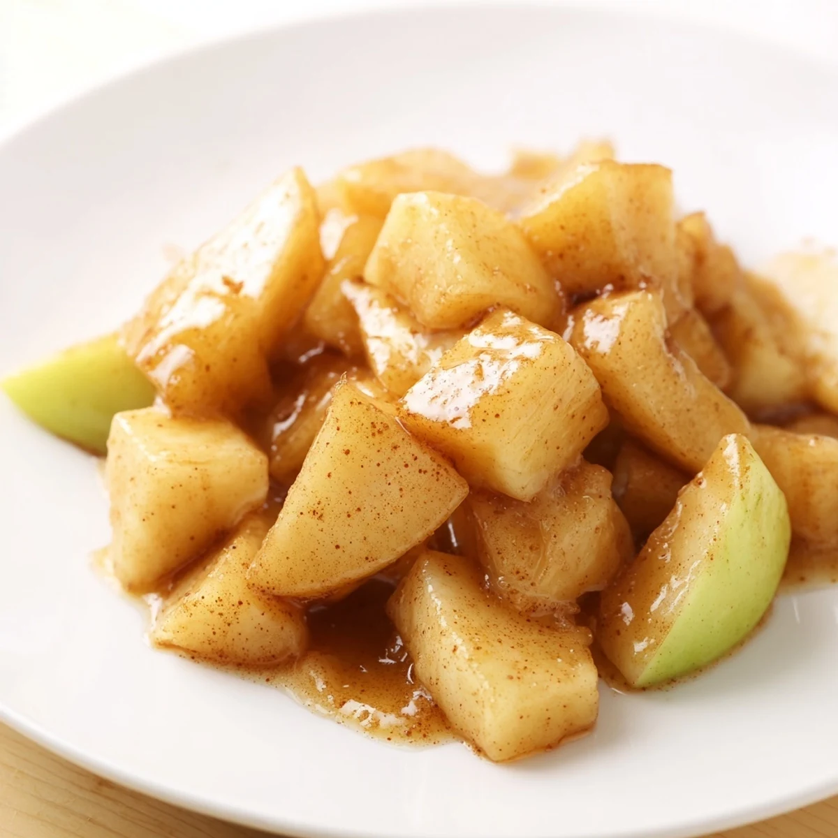 A warm bowl of slow cooker stewed apples, perfectly spiced for a cozy breakfast treat.