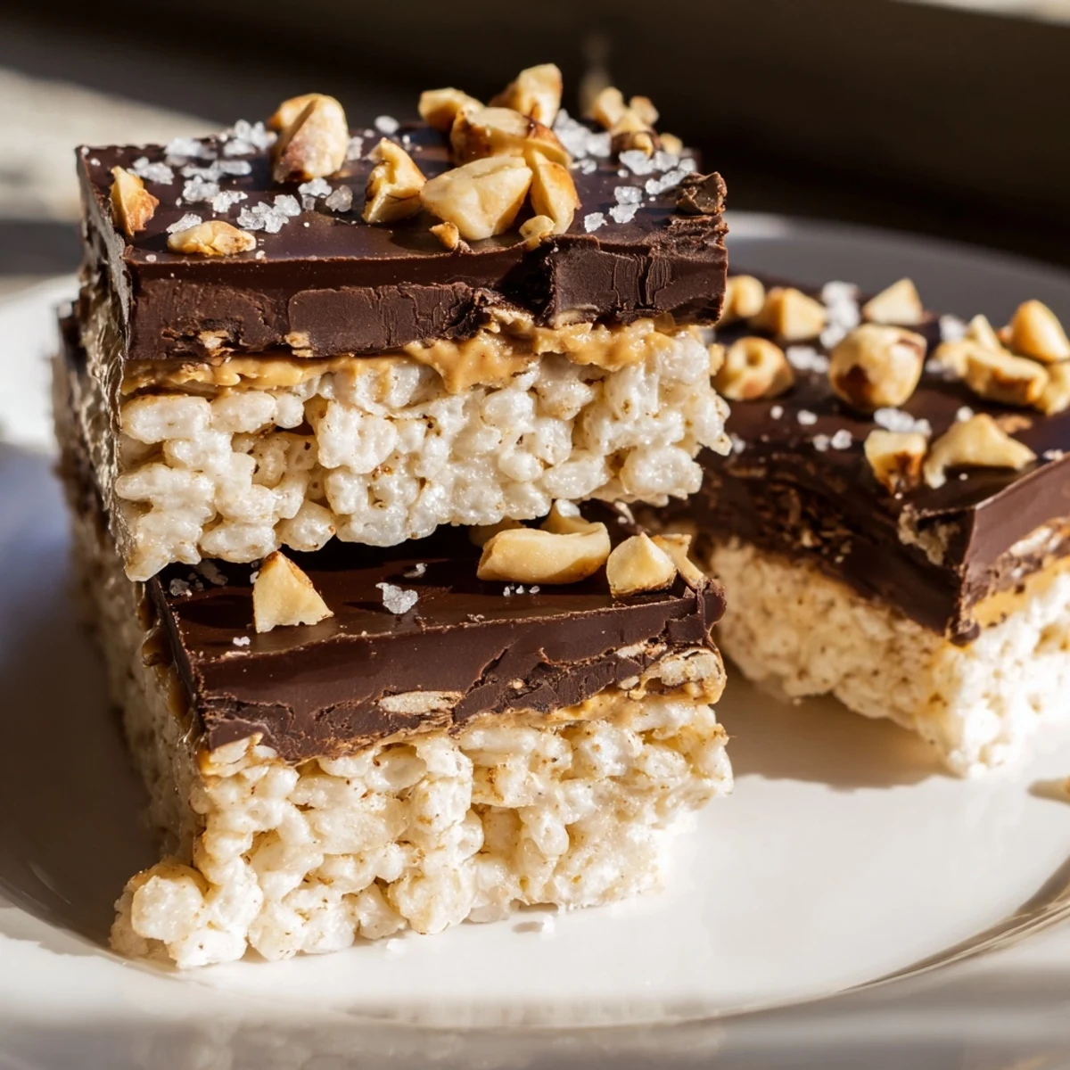 Sweet and crunchy Peanut Butter Chocolate Rice Cakes, ready to grab and enjoy this simple no-bake dessert!