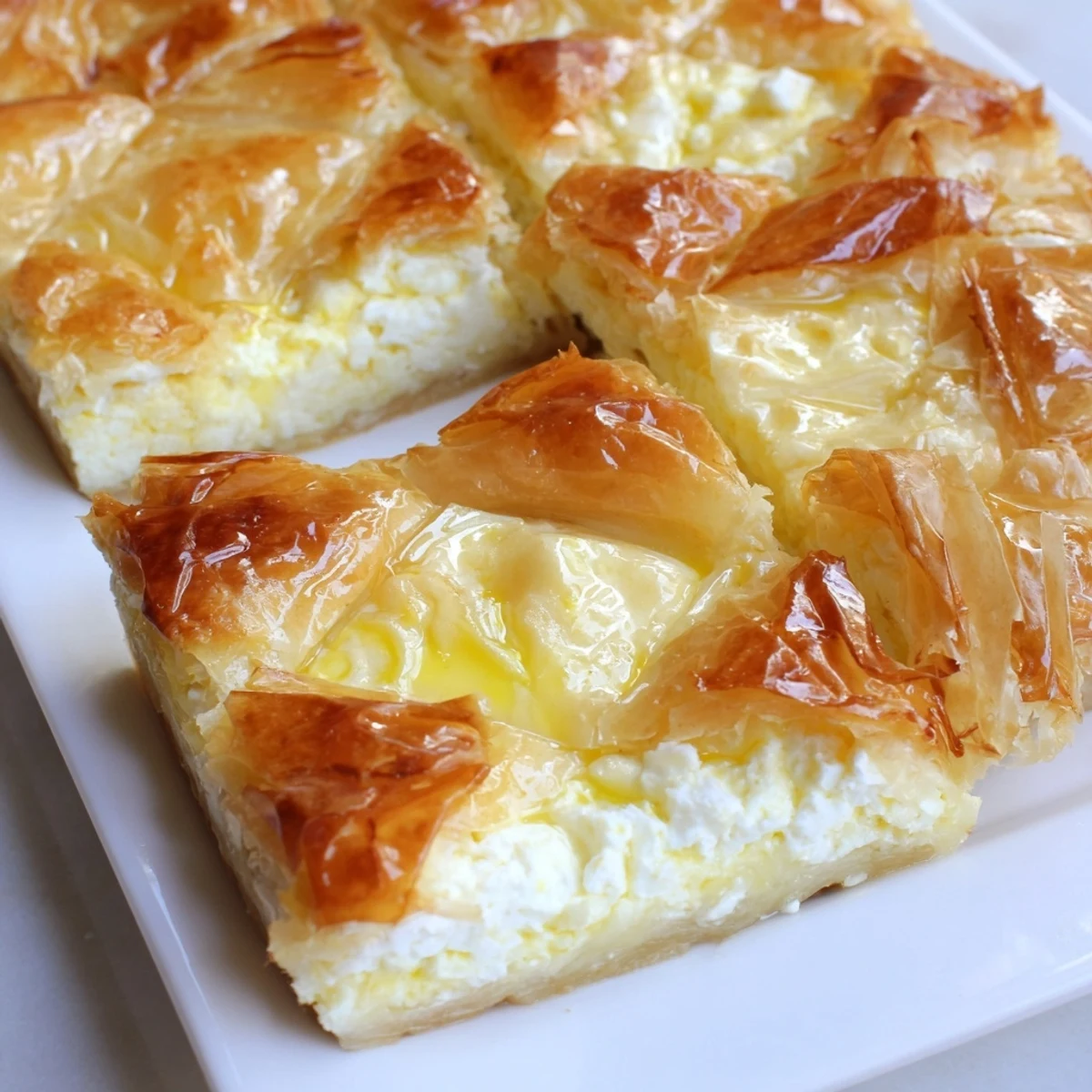 Crispy phyllo layers embracing a delicious cottage cheese and feta in this Serbian Gibanica.