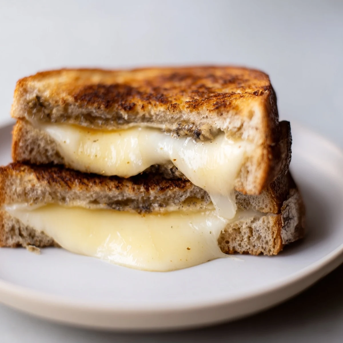 A decadent Truffle Grilled Cheese sandwich on buttery sourdough, showcasing melty cheese and a rich, earthy aroma.  