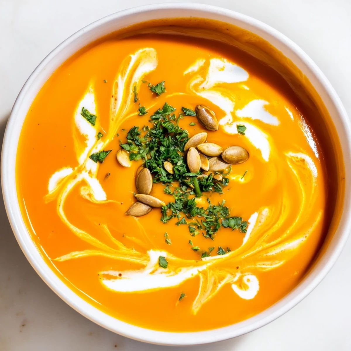 Warm Butternut Squash Soup steams in a ceramic bowl, paired with crusty bread on a wooden table for serving.