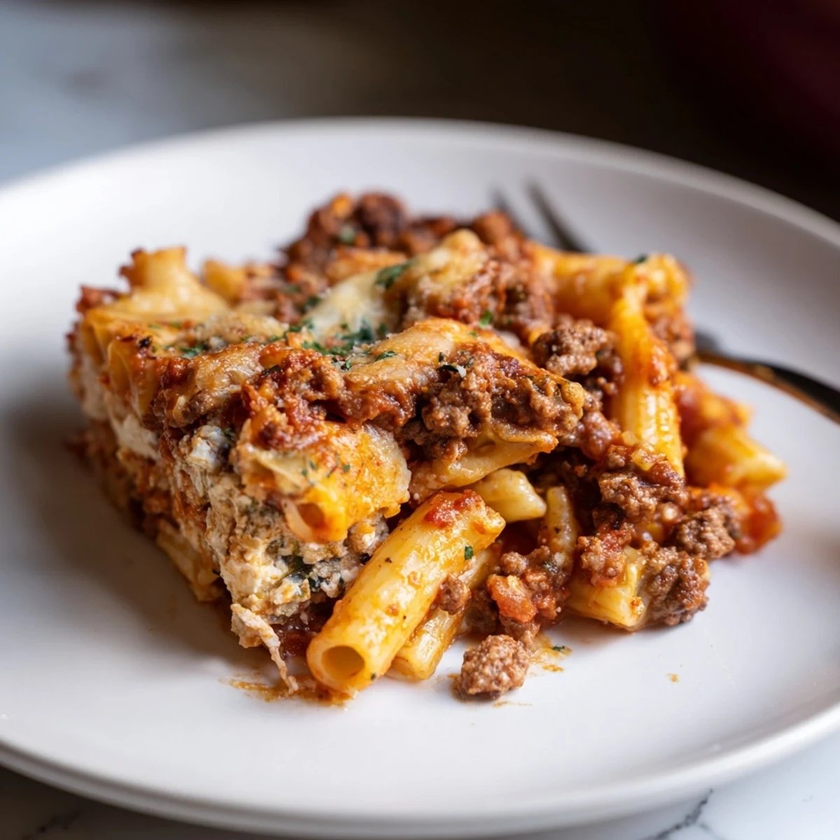 Delicious Baked Ziti with Meat Sauce, perfect for family gatherings and hearty meals.