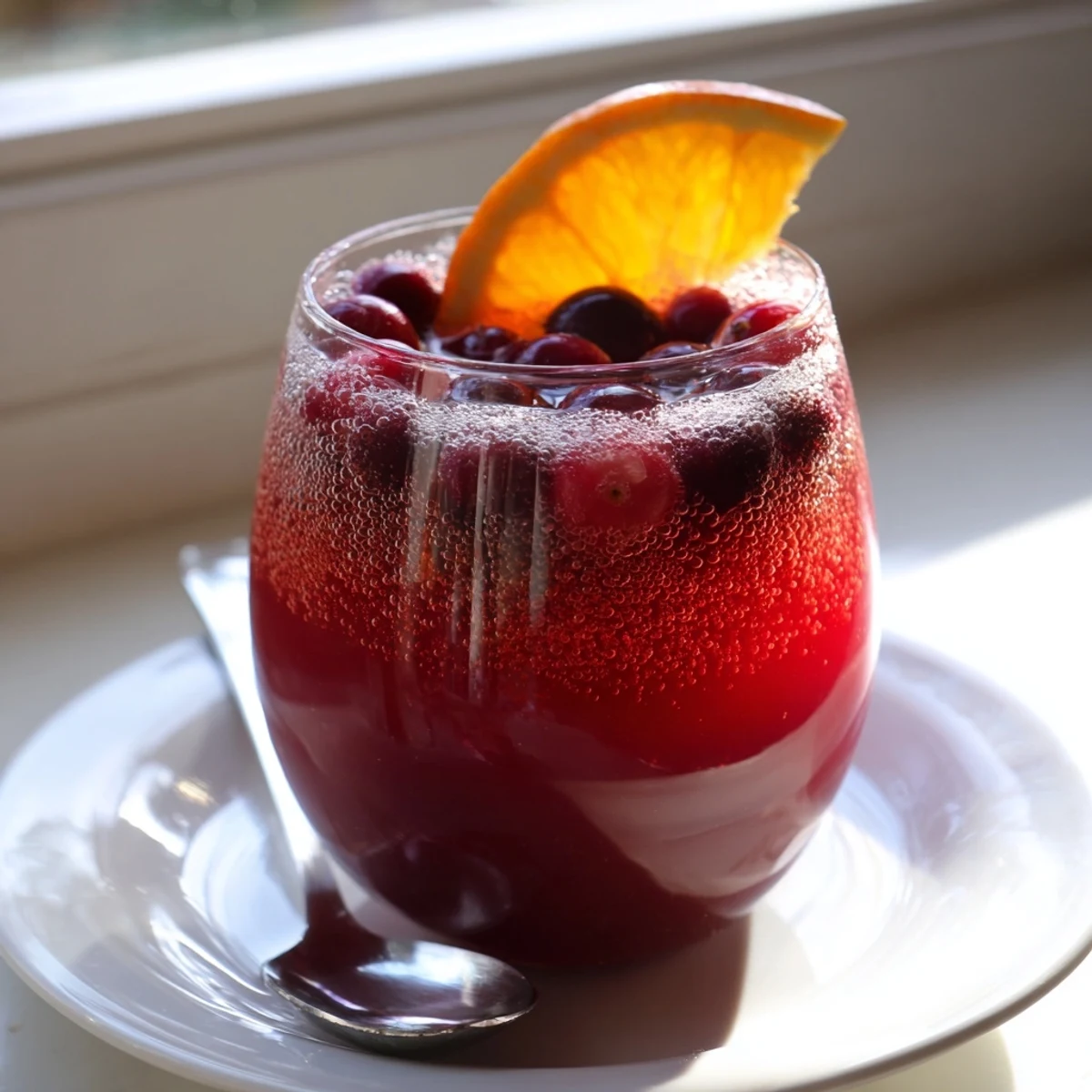 Close-up of fizzy 3-Ingredient Holiday Punch, showcasing the vibrant colors and delightful flavors.