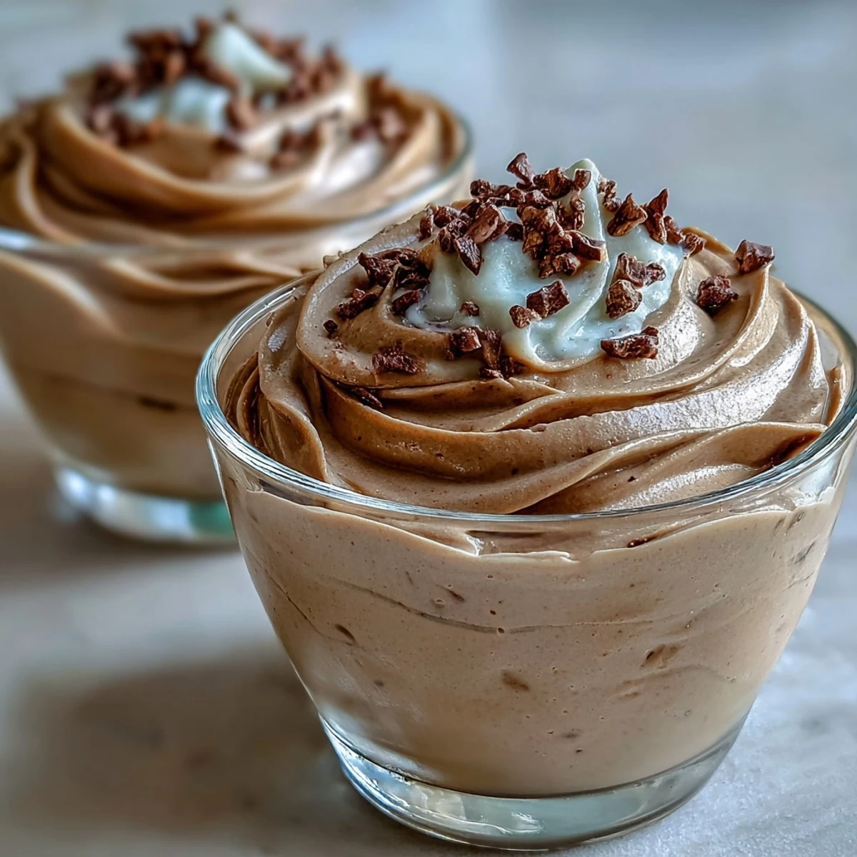 Airy Hojicha Mousse in dessert glasses with a light roasted tea swirl, ready to enjoy.