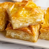 A warm slice of Serbian Gibanica with a creamy cheese filling ready to eat!