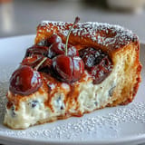Luscious vanilla bean custard filling this Fresh Cherry Clafoutis, a delightful dessert.