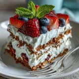 Festive strawberry icebox cake, easily made ahead for summer gatherings.