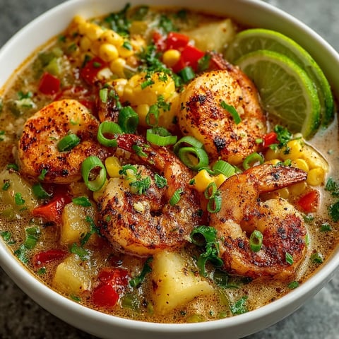 Hearty Cajun Shrimp Corn Chowder filled with tender shrimp, sweet corn, and vibrant vegetables.