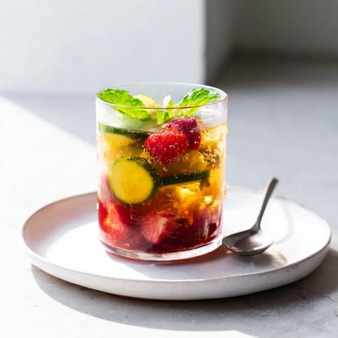 Refreshing Kombucha-Style home-brew mocktails served in chilled glasses with fresh berries.  