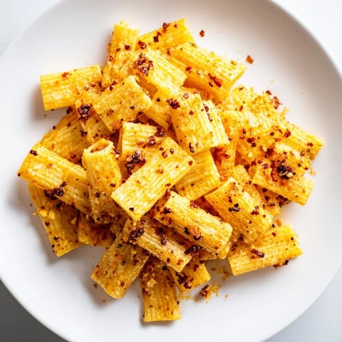 Crispy pasta chips seasoned variety, served with vibrant dips and fresh herbs.