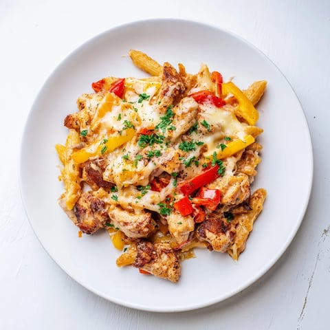 Golden, bubbly baked Cajun Chicken Pasta, with creamy sauce and melted cheese for a hearty meal.