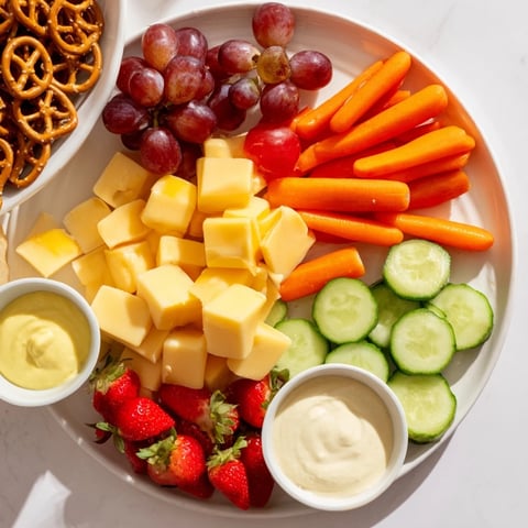 Fox & Friends Snack Tray overflowing with colorful veggies, cheese, and fruit, ready for easy snacking.