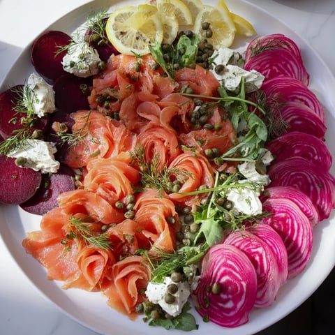 Hearty Winter Harvest Smoked Salmon Board with vibrant roasted beets, flavorful rye crackers, and fresh dill.