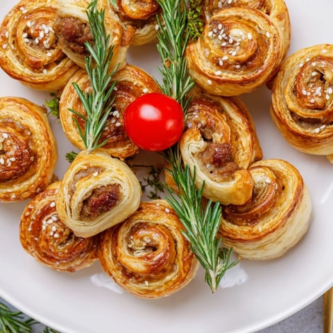 Golden, flaky Savory Bites: Mini Sausage Roll Christmas Tree appetizer, perfect for holiday parties.
