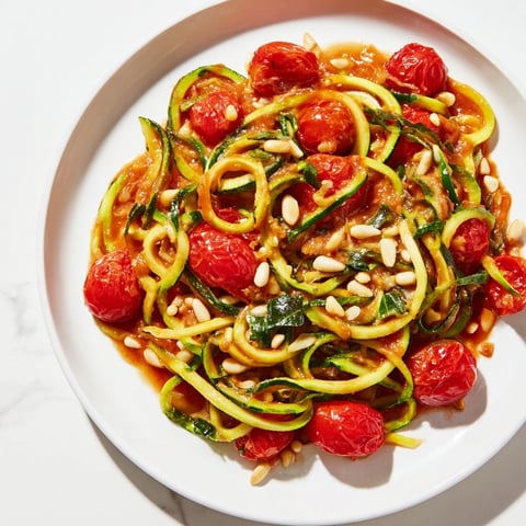 Steaming zoodles, vibrant green, ready to be tossed with tomato basil sauce for zucchini noodle variations.