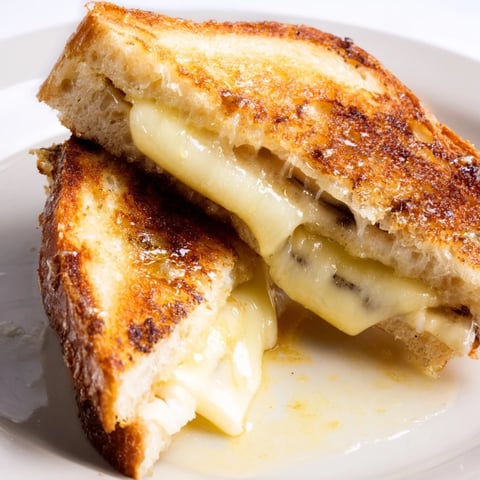 Golden, crispy sourdough slices stuffed with melted Gruyère cheese and drizzled with aromatic truffle oil, served warm.  